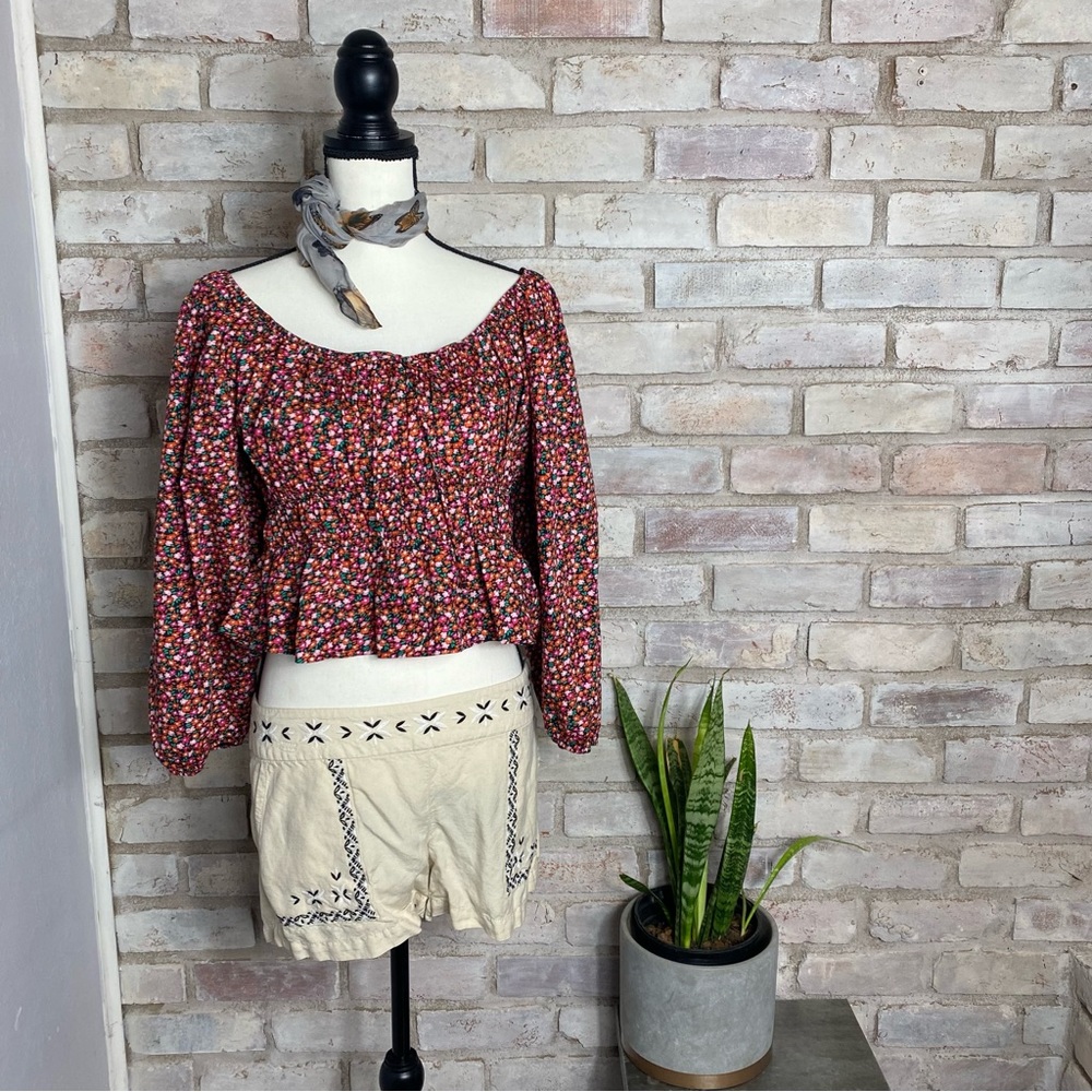 NWT Zara Floral Balloon Sleeve Crop Top